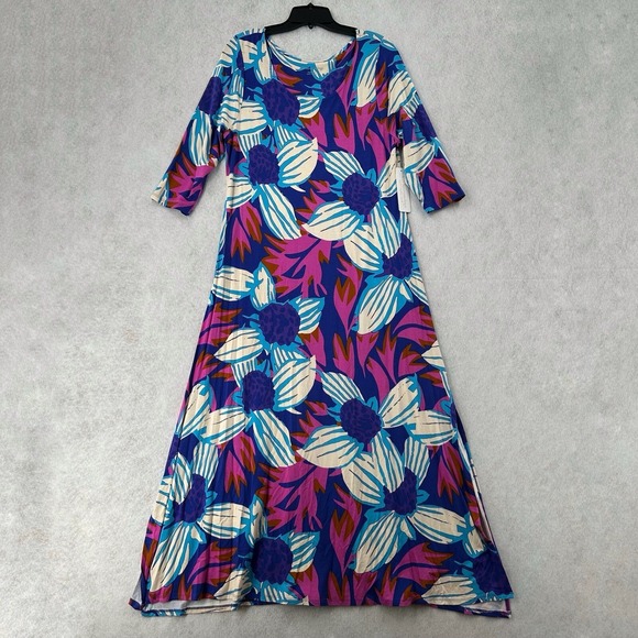 NWT Soft Surroundings Serena Maxi‎ Dress PL 14/16 Nazarine Blue Purple Floral - Picture 1 of 11